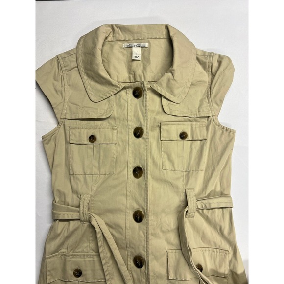 Kenneth Cole Womens Khaki Safari Utility Shirt Dress Belted Tan Size 6 Office - Picture 7 of 12